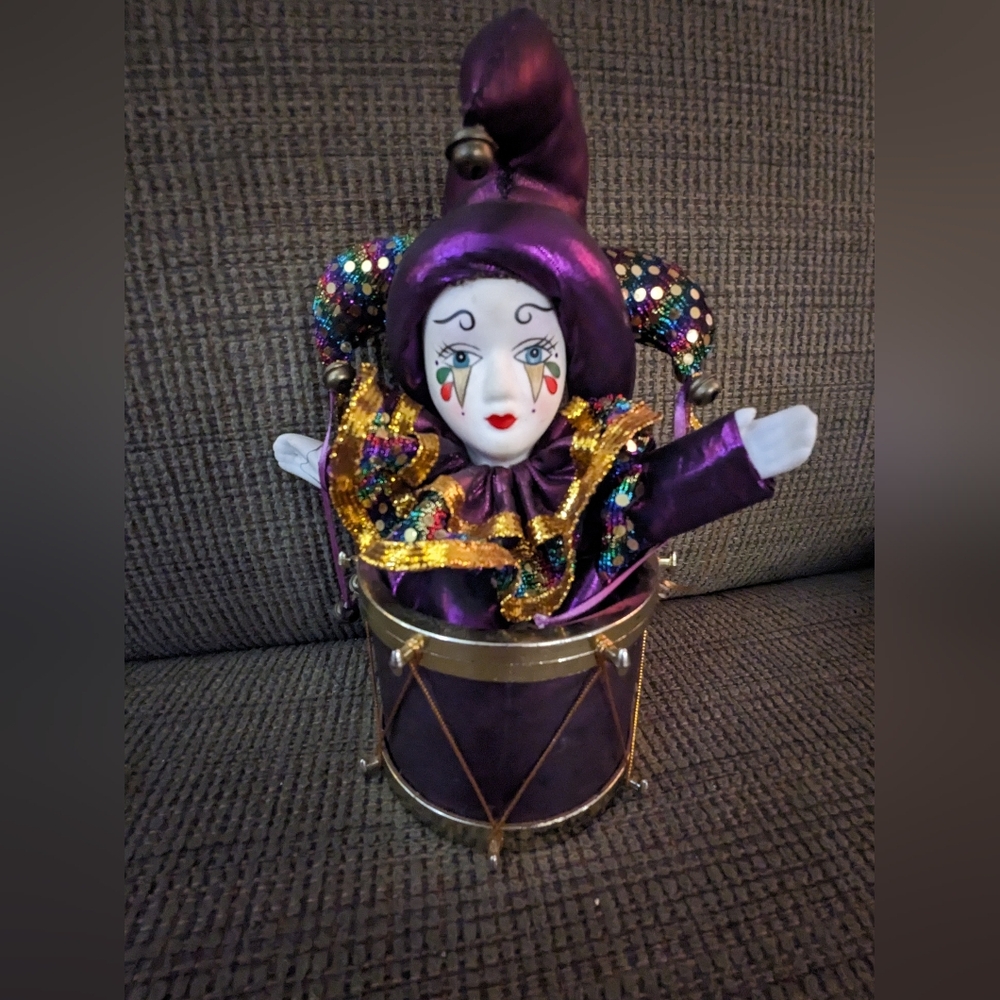 Purple Jester Doll with Drum